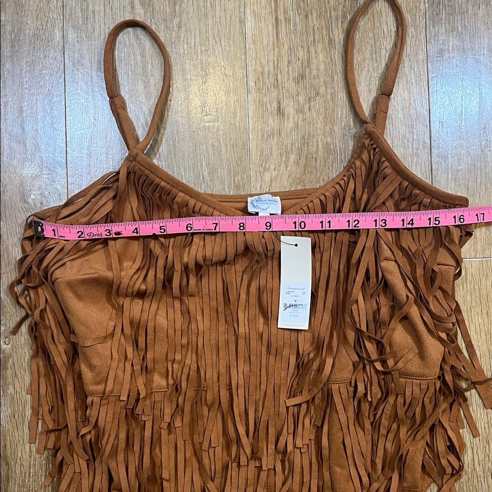 NWT Blue Rain x Francesca's Fringe Tank Top Western Boho Rust Caramel Medium New - Picture 10 of 12